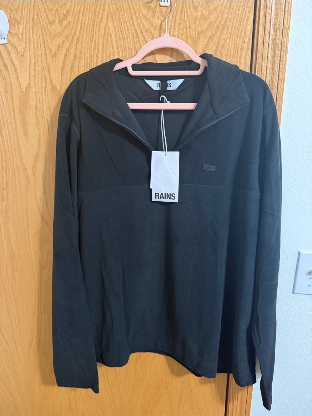 Sz L UNISEX Rains Black Half-Zip Pullover Jacket